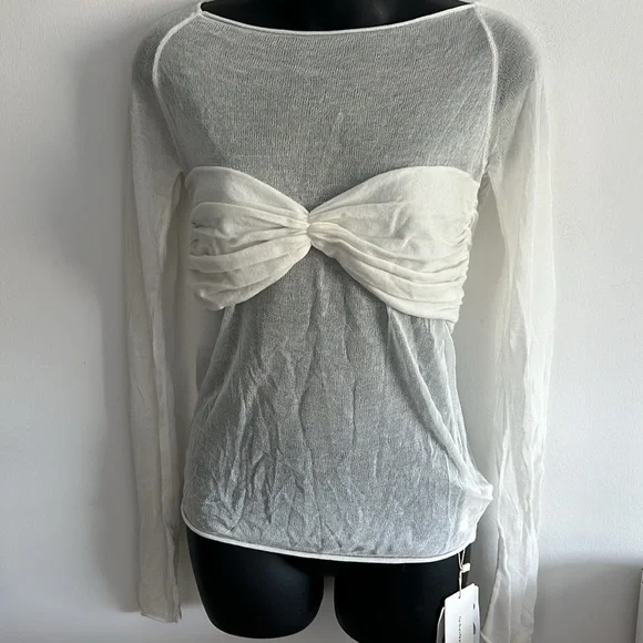 NWT Commense Off Shoulder Knit Mesh Top - Picture 3 of 8